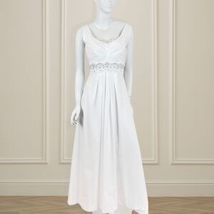 VTG Wedding Dress White Cotton Gown Silver Lace, Rhinestone Trim Classic 90s Y2K